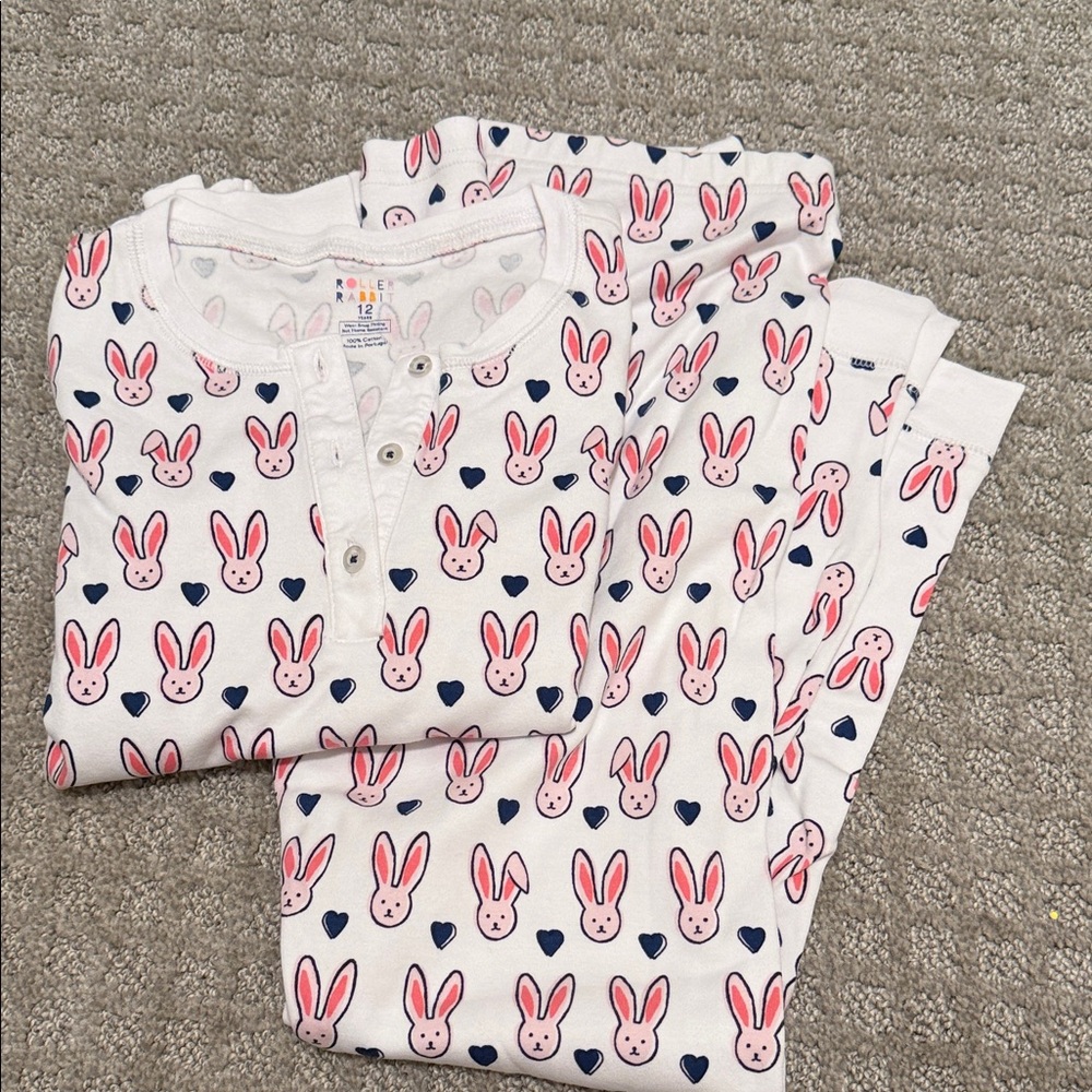 Roller Rabbit Pink and Navy Bunny Print Kids Pajamas